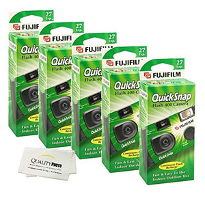 Fujifilm QuickSnap Flash 400 Disposable 35mm Camera + Quality Photo Microfiber Cloth (5 Pack)
