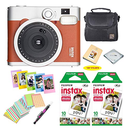 Fujifilm instax mini 90 Instant Film Camera + Fujifilm instax Film 20 Sheets + Extra Accessories Kit (Brown)