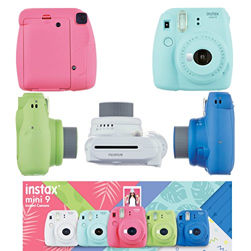 Fujifilm Instax Mini 9 Instant Camera + 10 Fuji Instant Rainbow Film Sheets + Convenient Instax Clear Case W/ Rainbow Strap + 6-Color Lenses & More