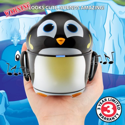 GOgroove Cute Animal Rechargeable Portable Speaker with Passive Subwoofer (Groove Pal Penguin) Speaker for Kids Stereo Drivers, Retractable 3.5mm AUX Cable - Plug Into Tablets, Phones, More