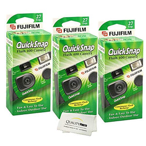 Fujifilm QuickSnap Flash 400 Disposable 35mm Camera + Quality Photo Microfiber Cloth (3 Pack)