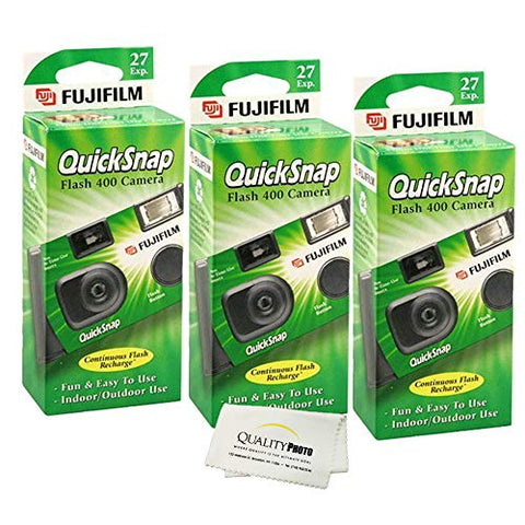 Fujifilm QuickSnap Flash 400 Disposable 35mm Camera + Quality Photo Microfiber Cloth (3 Pack)