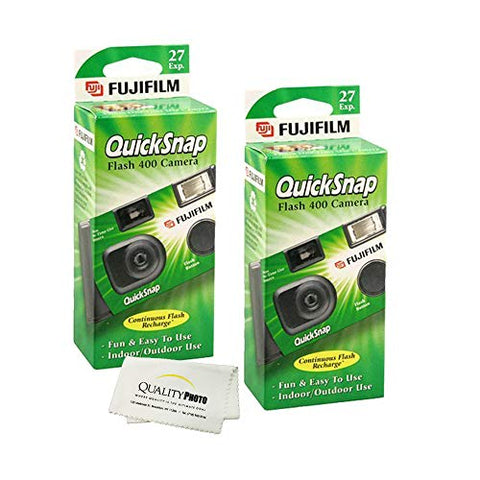 Fujifilm QuickSnap Flash 400 Disposable 35mm Camera + Quality Photo Microfiber Cloth (2 Pack)