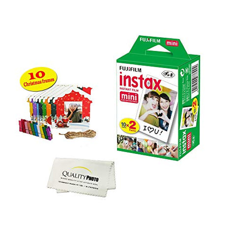 Fujifilm Instax Mini Films (20 Films)+ Christmas Hanging Film Frames (10) + Quality Photo Microfiber Cloth.