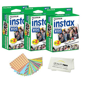 Fujifilm INSTAX Wide Instant Film 60 Pack - 60 Sheets - (White) for Fujifilm Instax Wide Cameras + Frame Stickers and Microfiber Cloth Accessories