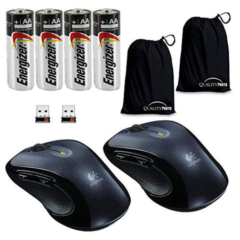 Logitech M510 Wireless Mouse 2 Pack with A Ultra Soft Travelers Pouch, Bundle Includes 2 M510 Wireless Mouse + 4 Energizer AA Batteries + 2 Quality Photo Travel Pouch