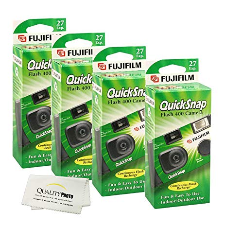 Fujifilm QuickSnap Flash 400 Disposable 35mm Camera + Quality Photo Microfiber Cloth (4 Pack)