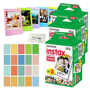 Fujifilm Instax Mini Instant Film, (6 Pack = 60 Sheets) for Fujifilm Mini 9 or Mini 8 Camera + 5 Colored Frames + 20 Assorted Colorful Sticker Frames + Microfiber Cloth by Quality Photo