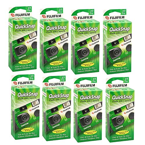 Fujifilm QuickSnap Flash 400 Disposable 35mm Camera + Quality Photo Microfiber Cloth (8 Pack)