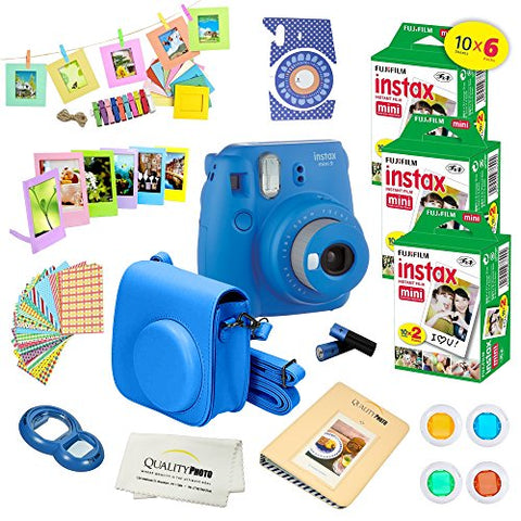 Fujifilm Instax Mini 9 Instant Camera w/ Fujifilm Instax Mini 9 Instant Films (60 Pack) + A14 Pc Deluxe Bundle For Fujifilm Instax Mini 9 Camera