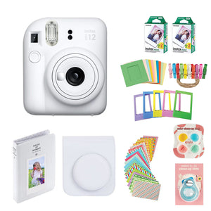 Fujifilm Instax Mini 12 Instant Camera with Case, 40 Fuji Films, Decoration Stickers, Frames, Photo Album and More Accessory kit (Clay White)