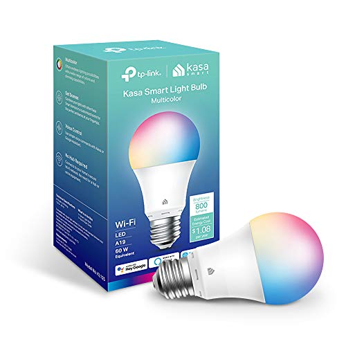 Kasa Smart Bulb, Full Color Changing Dimmable Smart WiFi Light Bulb Compatible with Alexa and Google Home, A19, 9W 800 Lumens,2.4Ghz only, No Hub Required, 1-Pack (KL125), Multicolor Refurbished