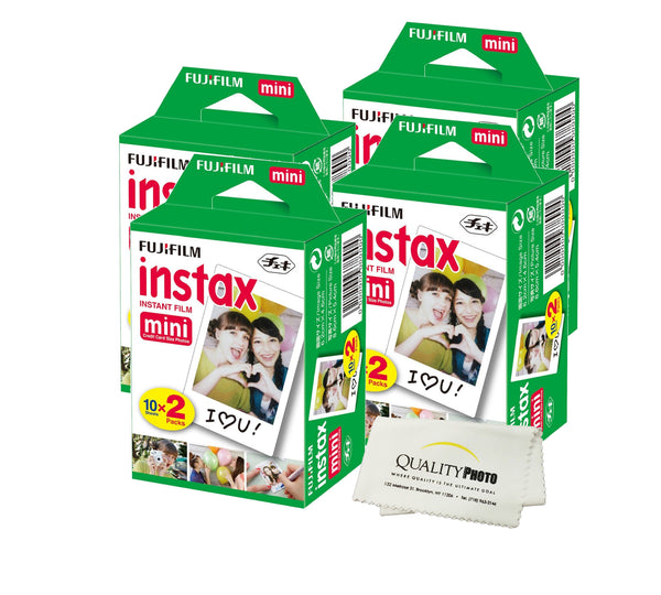 Fujifilm INSTAX Mini Instant Film 4 Pack 40 Sheets (White) for Fujifilm Mini 8 & Mini 9 Cameras + Quality Photo Microfiber Cloth