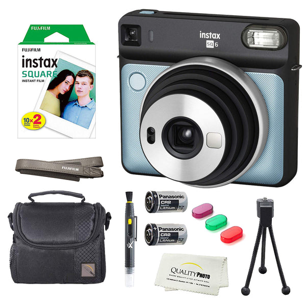 Fujifilm Instax Square SQ6 Instant Film Camera(Aqua Blue)+2 Pack of 10 Instax Square Films+ Camera Bag, Tripod, 2in1 Spray & Brush Lens Pen, and Quality Photo Microfiber Cloth (Aqua Blue)