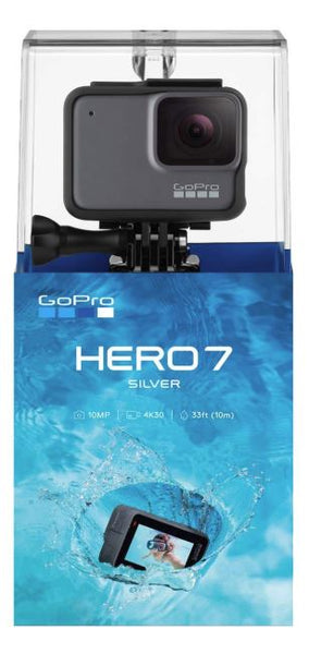 GoPro HERO7 Silver - W/SanDisk Extreme 32GB Micro SDHC, with an Essential Accessory Kit Bundle, Includes: Car Mount, Head Strap, Wrist Strap, Extendable Monopod, Carrying Case – Large + More