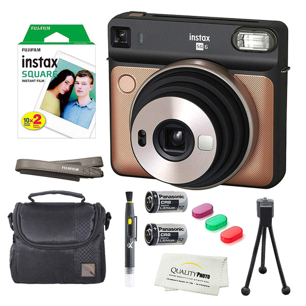 Fujifilm Instax Square SQ6 Instant Film Camera(Blush Gold)+2 Pack of 10 Instax Square Wide Films+ Camera Bag, Tripod, 2in1 Spray & Brush Lens Pen, and Quality Photo Microfiber Cloth