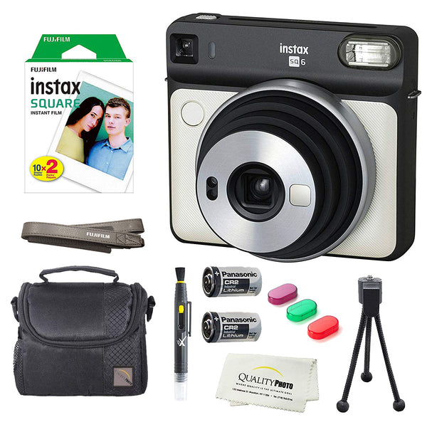 Fujifilm Instax Square SQ6 Instant Film Camera(Pearl White)+2 Pack of 10 Instax Square Films+ Camera Bag, Tripod, 2in1 Spray & Brush Lens Pen, and Quality Photo Microfiber Cloth (Pearl White)