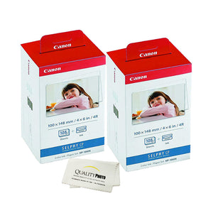 Canon KP-108IN -2 Pack- 3 Color Ink Cassette, 216 Sheets 4 x 6 Paper Glossy For SELPHY CP1300, CP1200, CP910, CP900, CP760, CP770, CP780 CP800.  Bonus: Quality Photo Microfiber Cloth