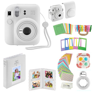 Fujifilm Instax Mini 12 Instant Camera with Case, Decoration Stickers, Frames, Photo Album and More Accessory kit (Clay White)