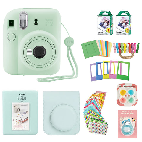 Fujifilm Instax Mini 12 Instant Camera with Case, 40 Fuji Films, Decoration Stickers, Frames, Photo Album and More Accessory kit (Mint Green)