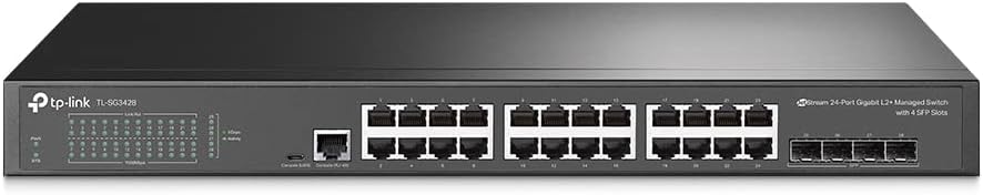 TP-Link TL-SG3428 | 24 Port Gigabit Switch, 4 SFP Slots | Omada SDN Integrated | L2+ Smart Managed | IPv6 | Static Routing | L2/L3/L4 QoS, IGMP & LAG | Limited Lifetime Protection (Refurbished)