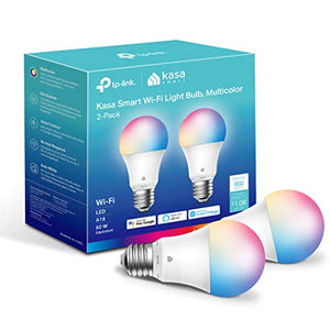 Kasa Smart Light Bulbs, Full Color Changing Dimmable Smart WiFi Bulbs Compatible with Alexa and Google Home, A19, 9W 800 Lumens,2.4Ghz only, No Hub Required, 2-Pack (KL125P2), Multicolor (Refurbished)