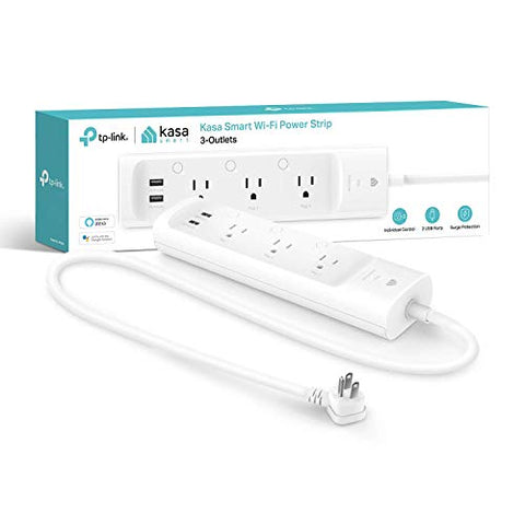 Kasa Smart Plug Power Strip KP303, Surge Protector with 3 Individually Controlled Smart Outlets and 2 USB Ports, Works with Alexa & Google Home, No Hub Required , White (Refurbished)