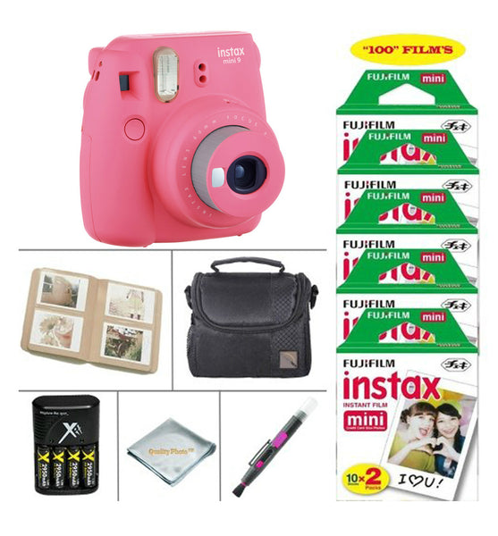 Fujifilm Mini 9 Instant Film Camera - Fujifilm Instax Film 100 PCS - Battery & Charger - Photo Album - Case
