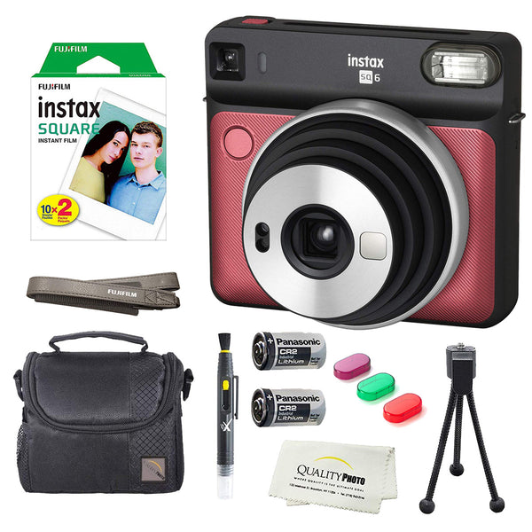 Fujifilm Instax Square SQ6 Instant Film Camera(Ruby Red)+2 Pack of 10 Instax Square Films+ Camera Bag, Tripod, 2in1 Spray & Brush Lens Pen, and Quality Photo Microfiber Cloth (Ruby Red)