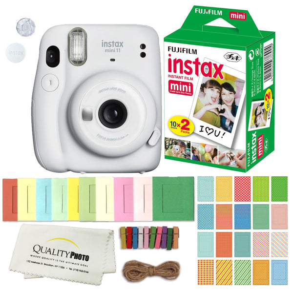 FUJIFILM INSTAX Mini 11 Instant Film Camera (Ice White) Plus Instax Film and Accessories Stickers, Hanging frames and Microfiber Cloth